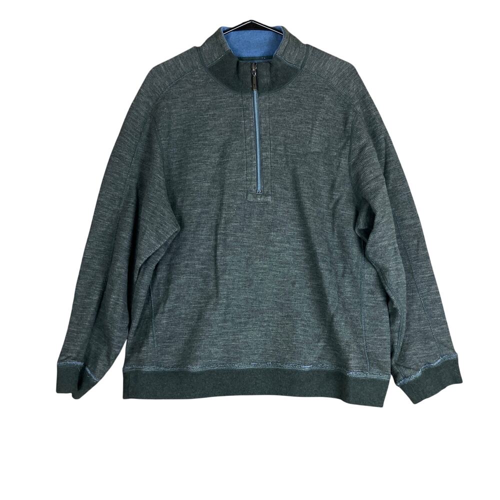 Tommy Bahama Mens Sweatshirt Blue Gray 1/4 Zip Pullover 100% Cotton XLarge